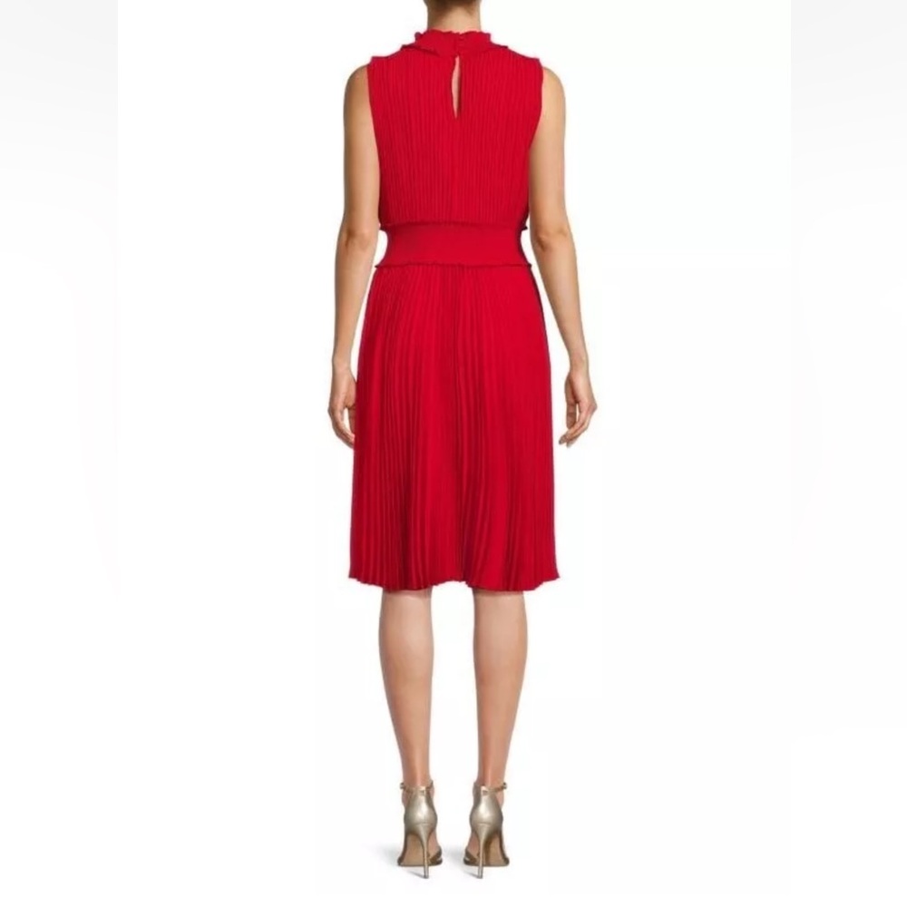 Nanette Lepore Red Smocked Pleated Dress Size 12 Mock Neck Evening Wedding - Picture 16 of 16